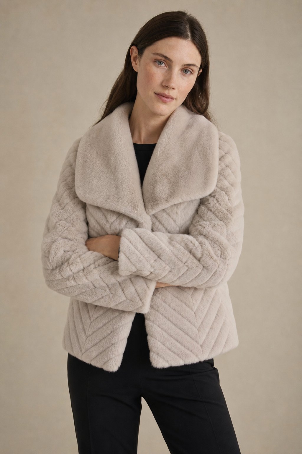 Liana Faux Mink Jacket — Light Gray, banana_republic product shot