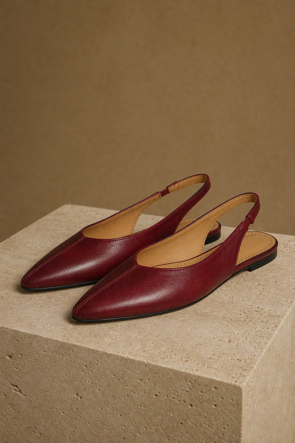 Lido Italian Leather Slingback Flat — Burgundy, shoe_pedestal product shot