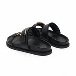 Lucia Buckle Leather Slides, studio product shot