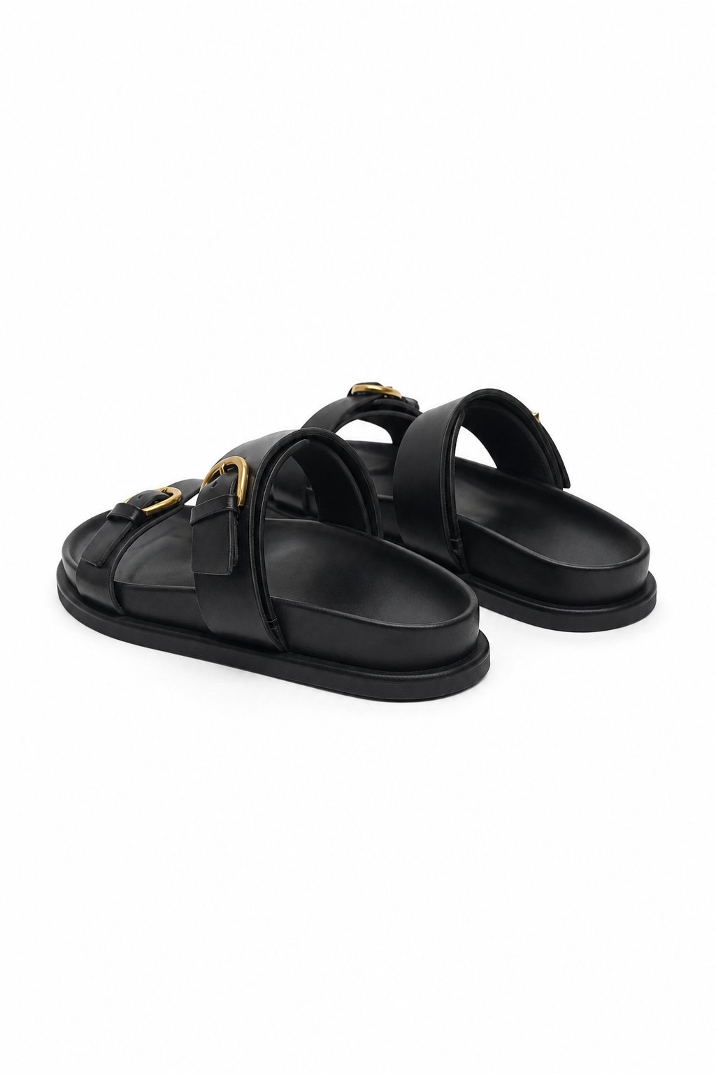 Lucia Buckle Leather Slides, studio product shot