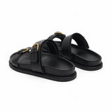 Lucia Buckle Leather Slides, studio product shot