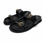 Lucia Buckle Leather Slides, studio product shot