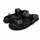 Lucia Buckle Leather Slides, studio product shot