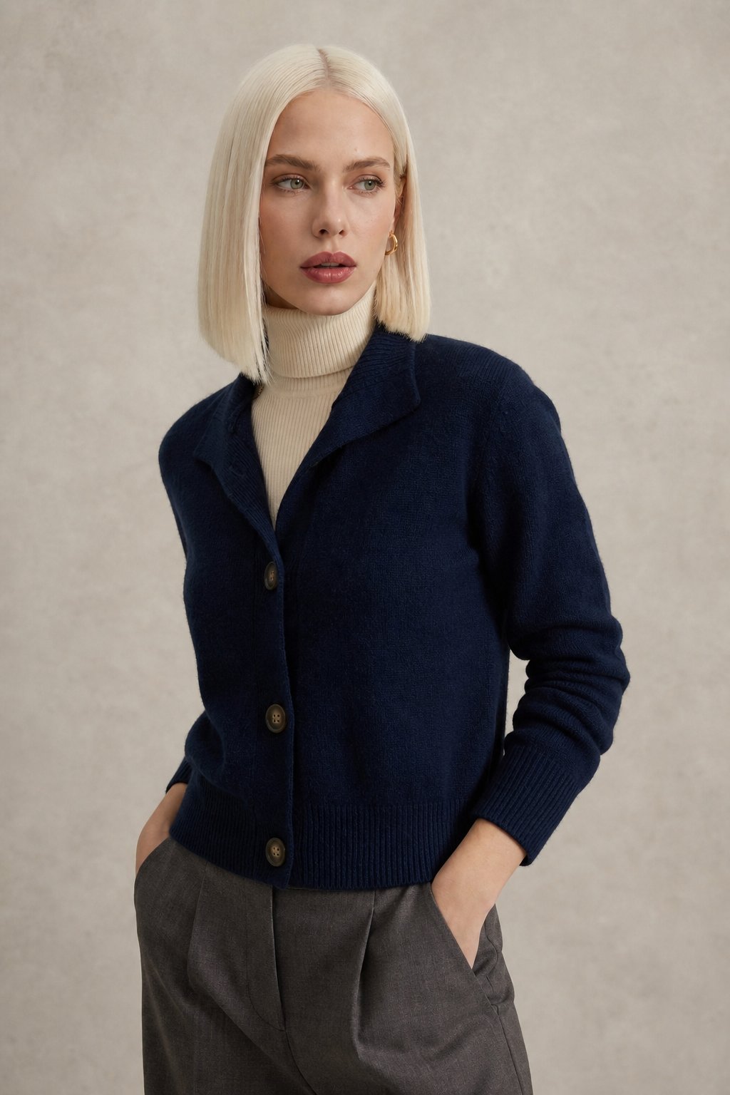 Madison Avenue Cardigan — Navy, studio product shot