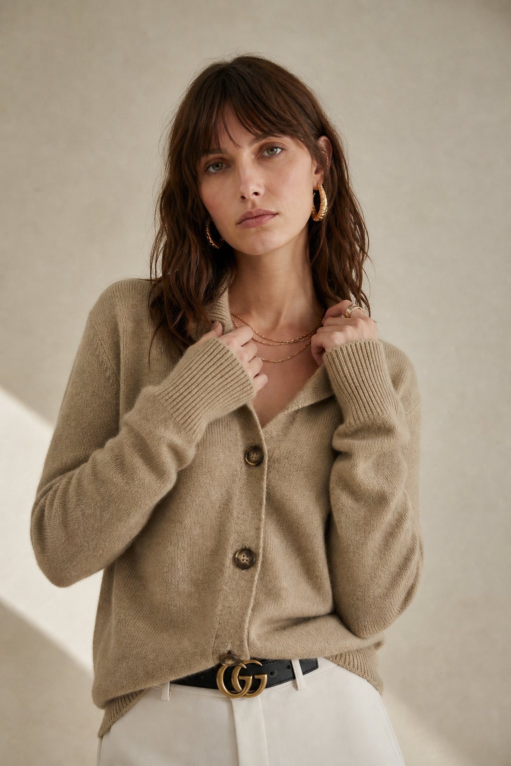 Madison Avenue Cardigan — Camel, studio product shot