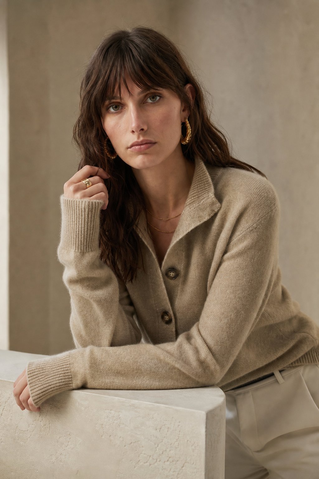Madison Avenue Cardigan — Camel, studio product shot