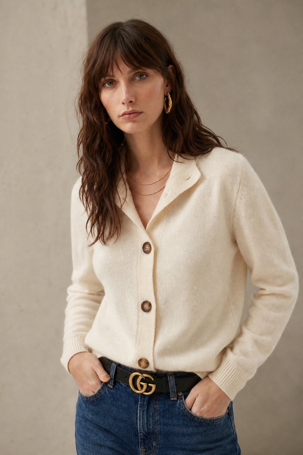 Madison Avenue Cardigan — Ivory, studio product shot