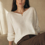 Madison Draped Knit Sweater Top — Milky White, banana_republic product shot
