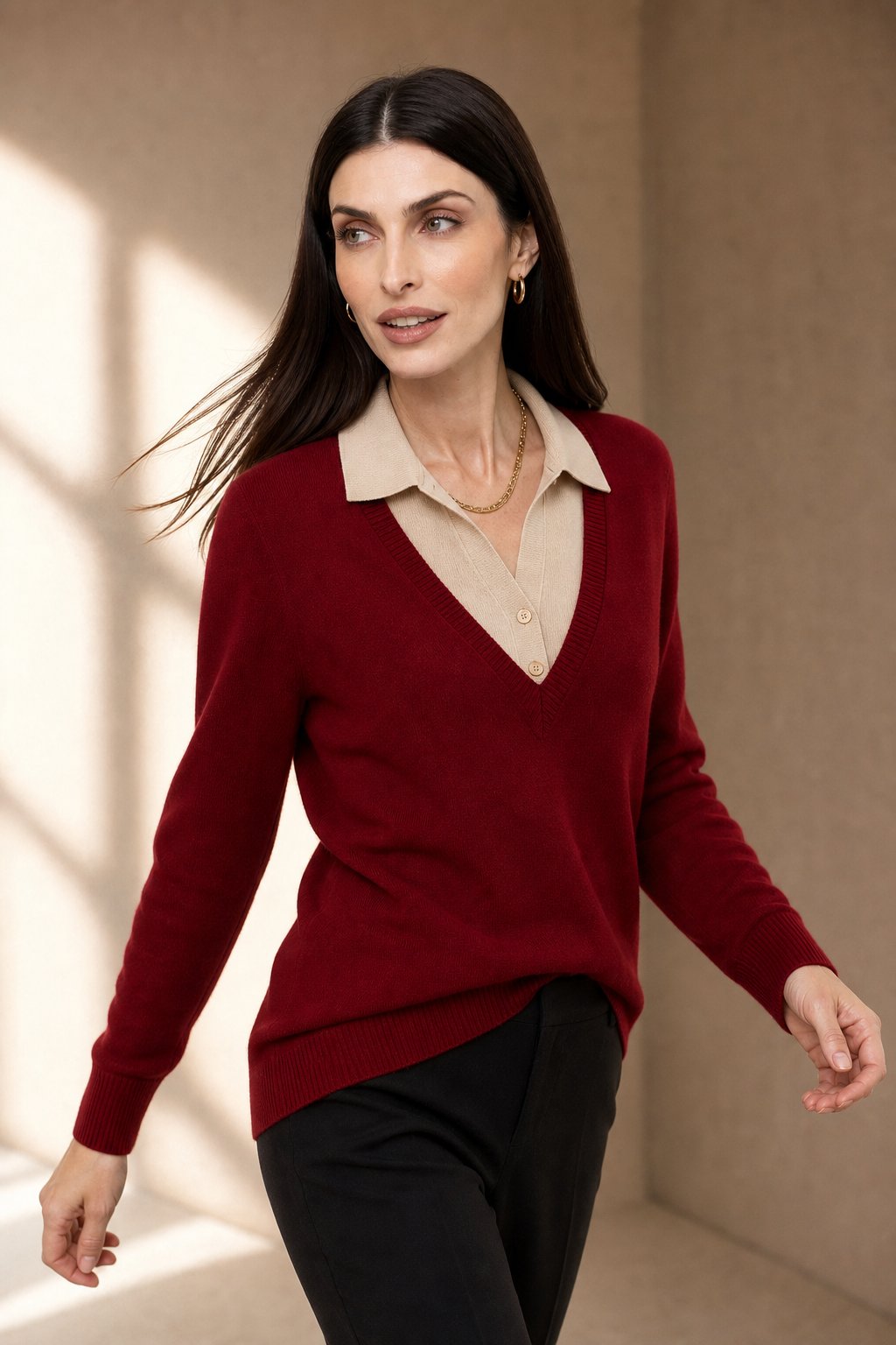Madison Layered Knit Top — Red, banana_republic product shot