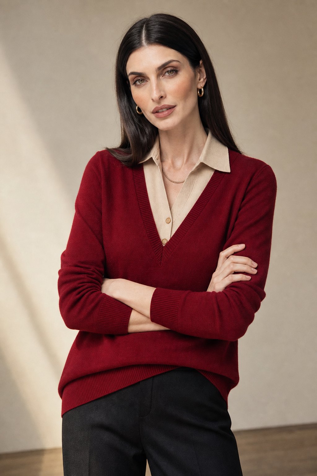 Madison Layered Knit Top — Red, banana_republic product shot