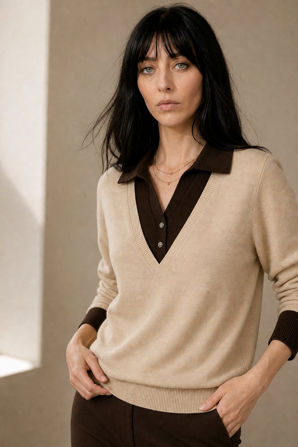 Madison Layered Knit Top — Ivory, banana_republic product shot