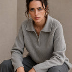 Marceau Ribbed Half-Zip Sweater — Gray, banana_republic product shot