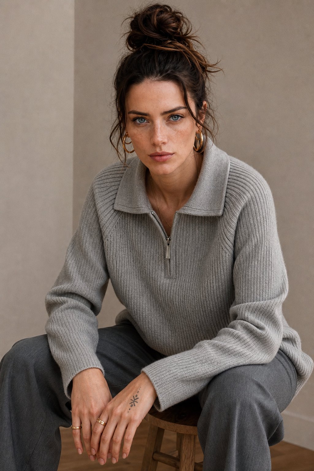 Marceau Ribbed Half-Zip Sweater — Gray, banana_republic product shot