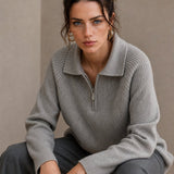Marceau Ribbed Half-Zip Sweater — Gray, banana_republic product shot