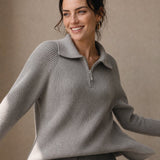 Marceau Ribbed Half-Zip Sweater — Gray, banana_republic product shot