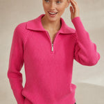 Marceau Ribbed Half-Zip Sweater — Pink, banana_republic product shot