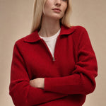 Marceau Ribbed Half-Zip Sweater — Red, banana_republic product shot