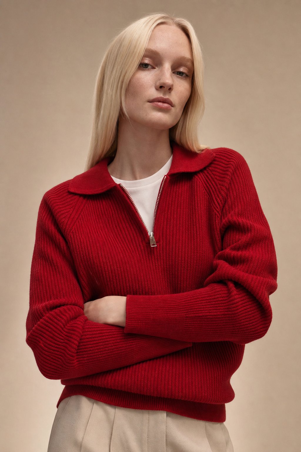 Marceau Ribbed Half-Zip Sweater — Red, banana_republic product shot
