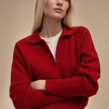 Marceau Ribbed Half-Zip Sweater — Red, banana_republic product shot