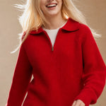 Marceau Ribbed Half-Zip Sweater — Red, banana_republic product shot