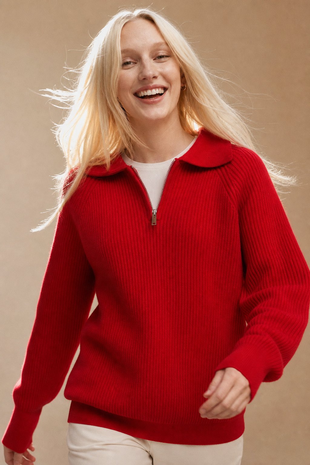 Marceau Ribbed Half-Zip Sweater — Red, banana_republic product shot