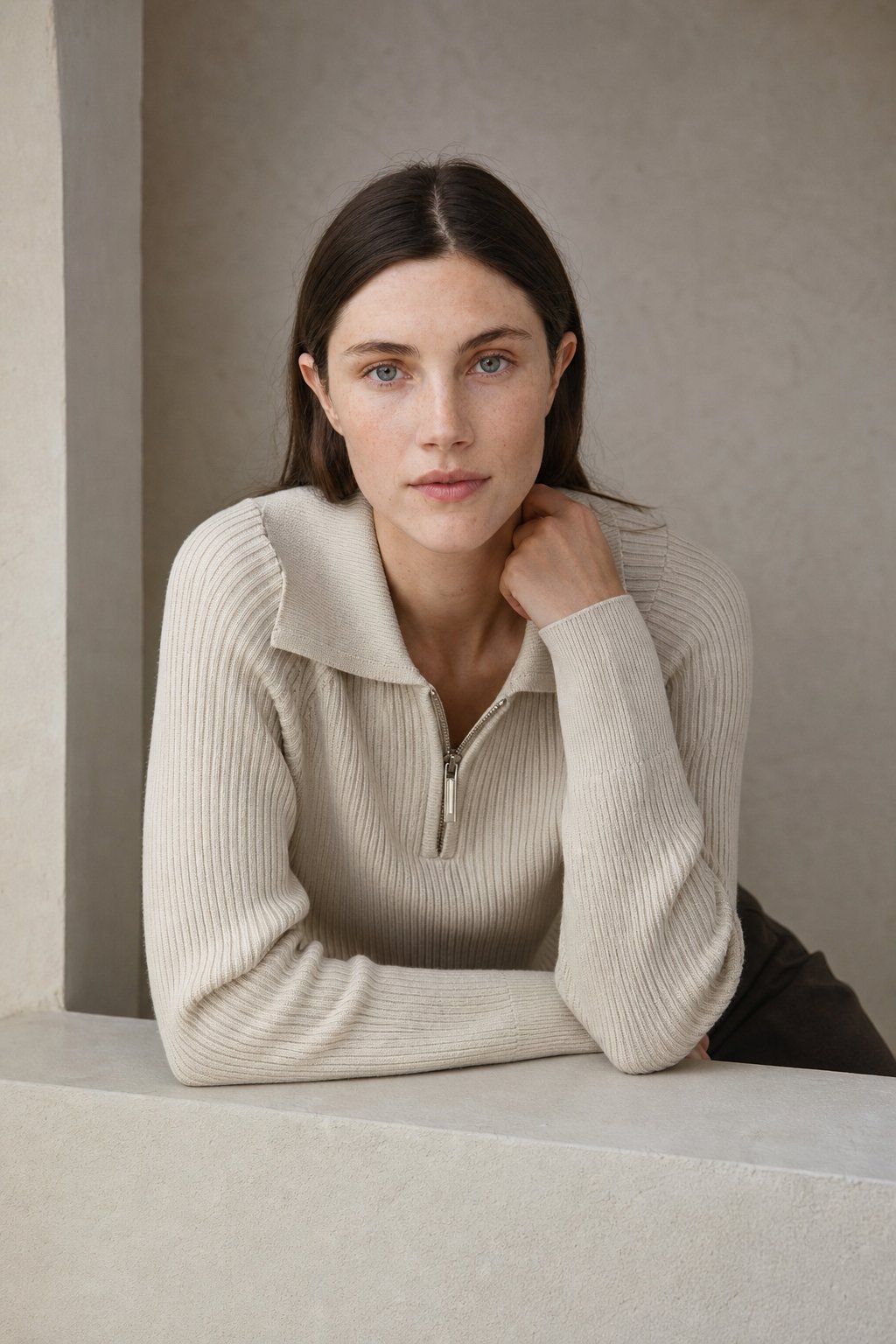 Marceau Ribbed Half-Zip Sweater — Apricot, banana_republic product shot