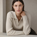 Marceau Ribbed Half-Zip Sweater — Apricot, banana_republic product shot
