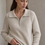 Marceau Ribbed Half-Zip Sweater — Apricot, banana_republic product shot