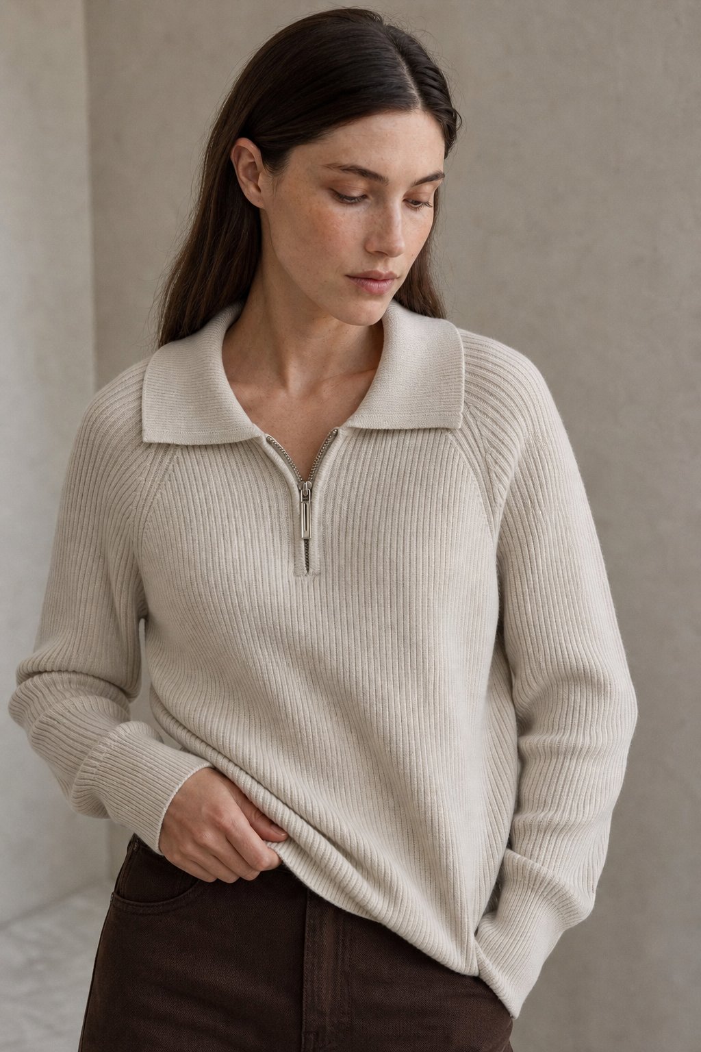 Marceau Ribbed Half-Zip Sweater — Apricot, banana_republic product shot