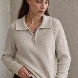 Marceau Ribbed Half-Zip Sweater — Apricot, banana_republic product shot