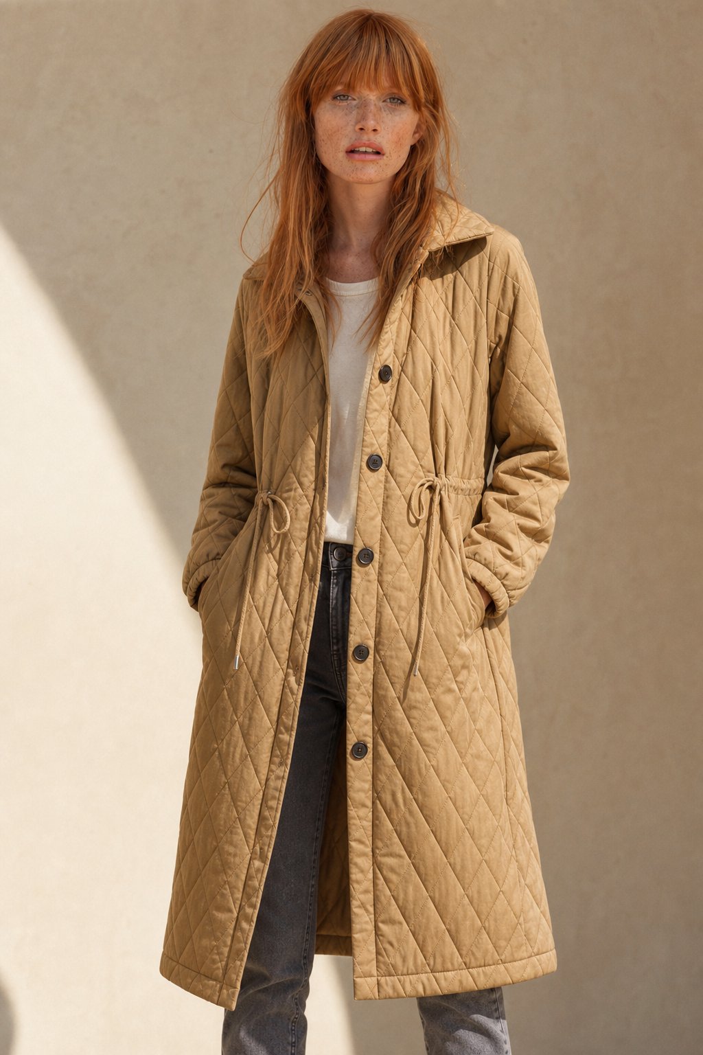 Maren Quilted Long Coat — Yellow, banana_republic product shot
