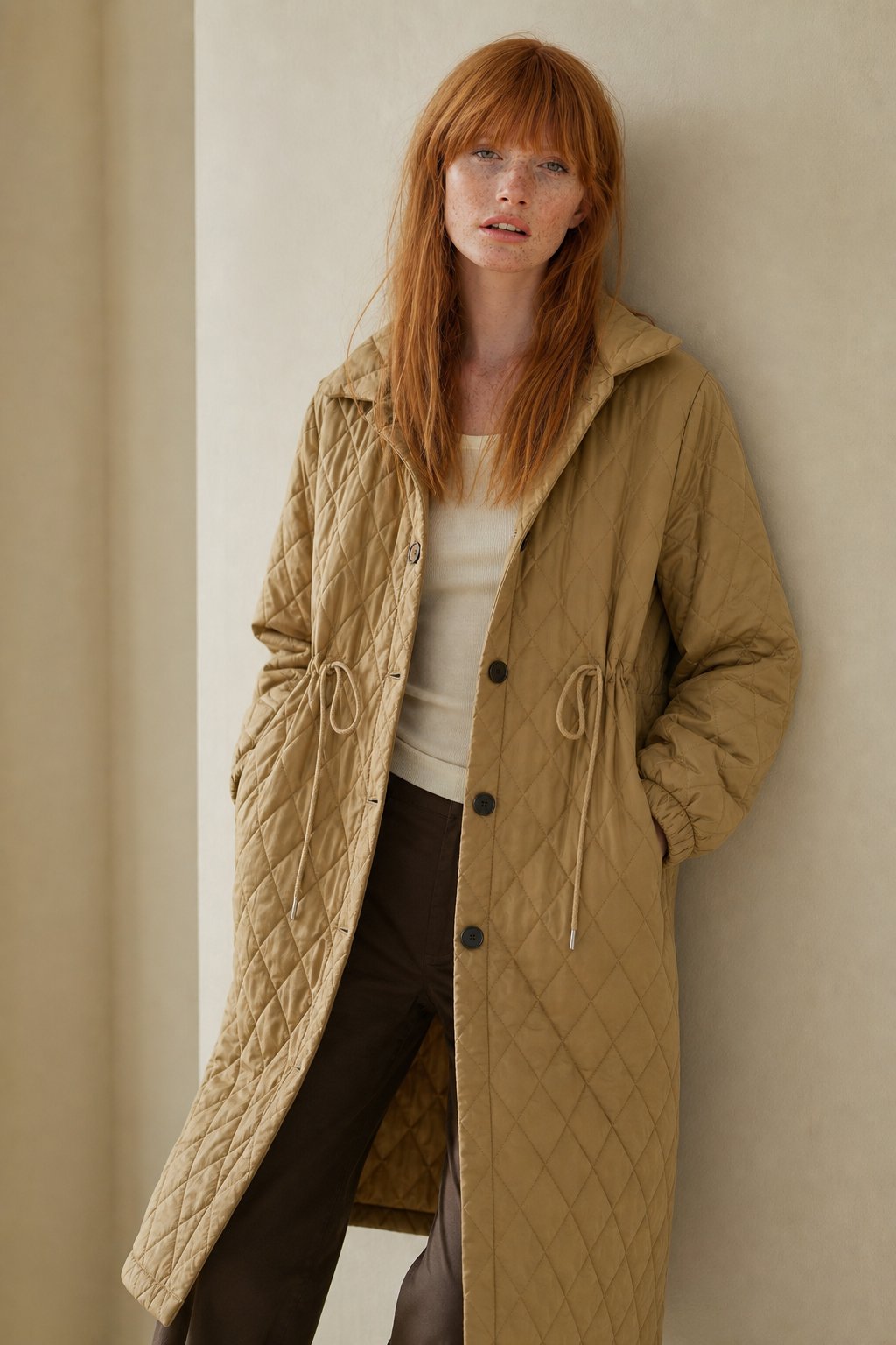 Maren Quilted Long Coat — Yellow, banana_republic product shot