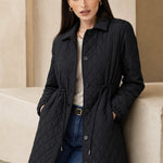 Maren Quilted Long Coat — Black, banana_republic product shot