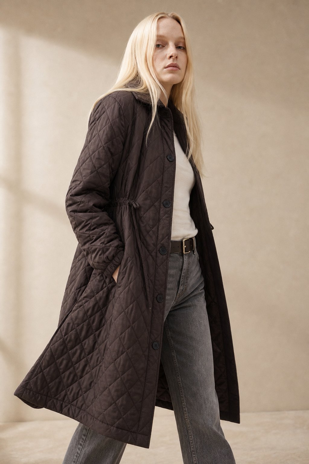 Maren Quilted Long Coat — Brown, banana_republic product shot