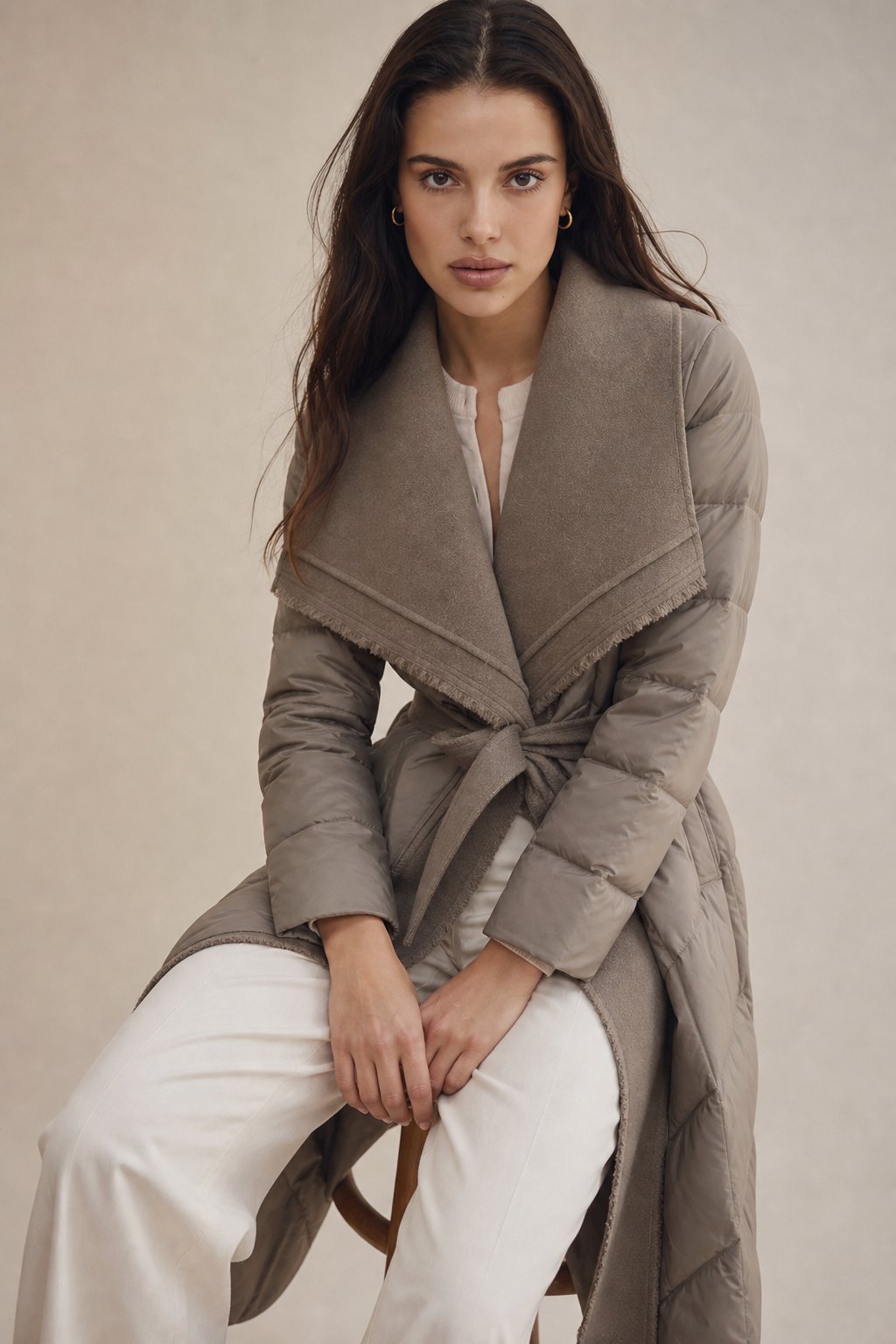 Margaux Wool-Trim Down Coat — Khaki, banana_republic product shot