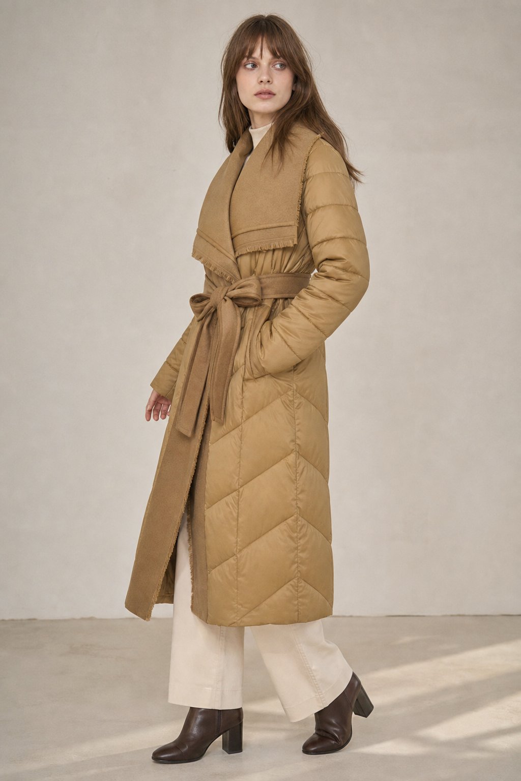 Margaux Wool-Trim Down Coat — Camel, banana_republic product shot