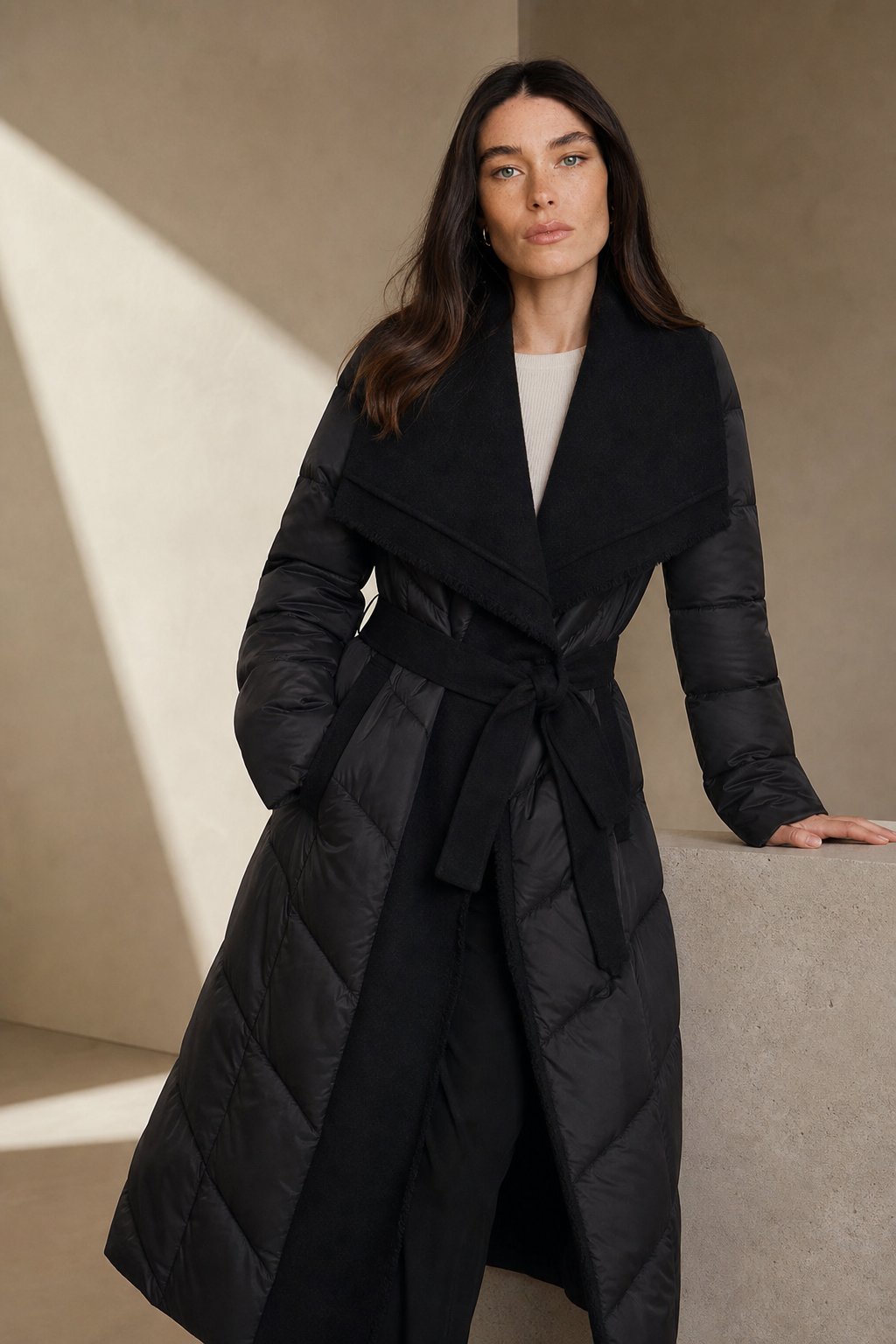 Margaux Wool-Trim Down Coat — Black, banana_republic product shot