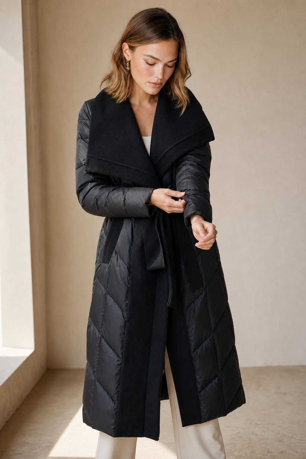 Margaux Wool-Trim Down Coat — Black, banana_republic product shot