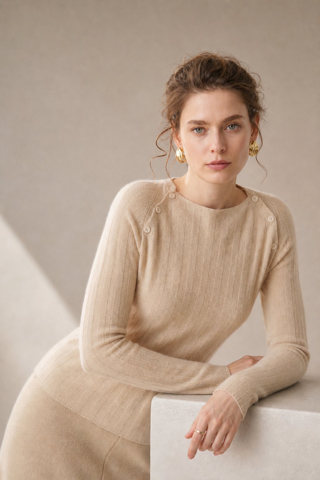 Maribel Buttoned Cashmere Sweater — Beige, banana_republic product shot