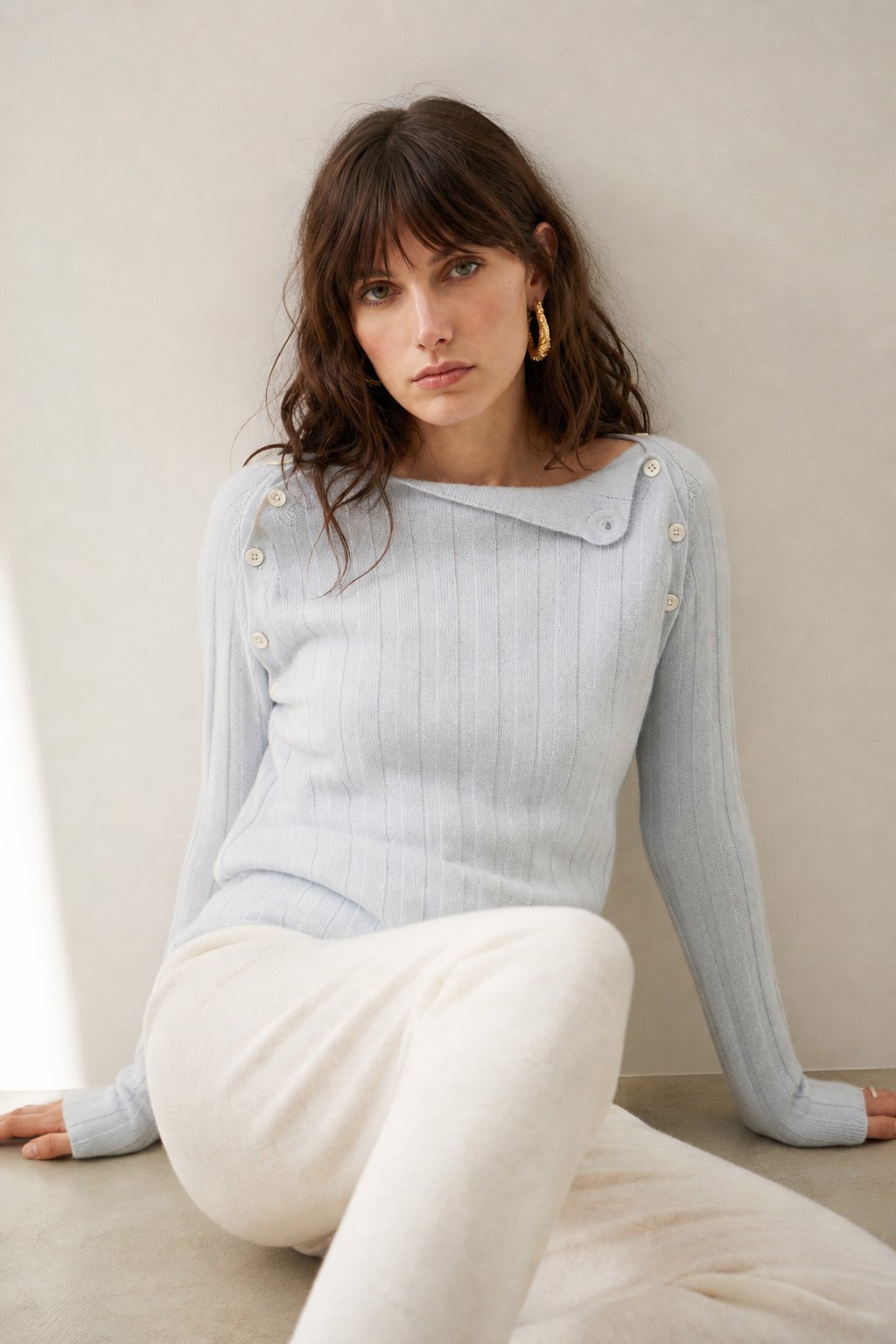 Maribel Buttoned Cashmere Sweater — Sky, banana_republic product shot