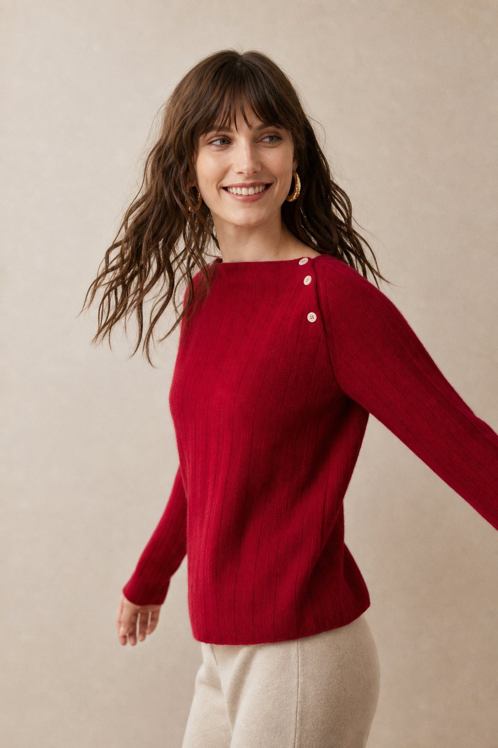 Maribel Buttoned Cashmere Sweater — Red, banana_republic product shot