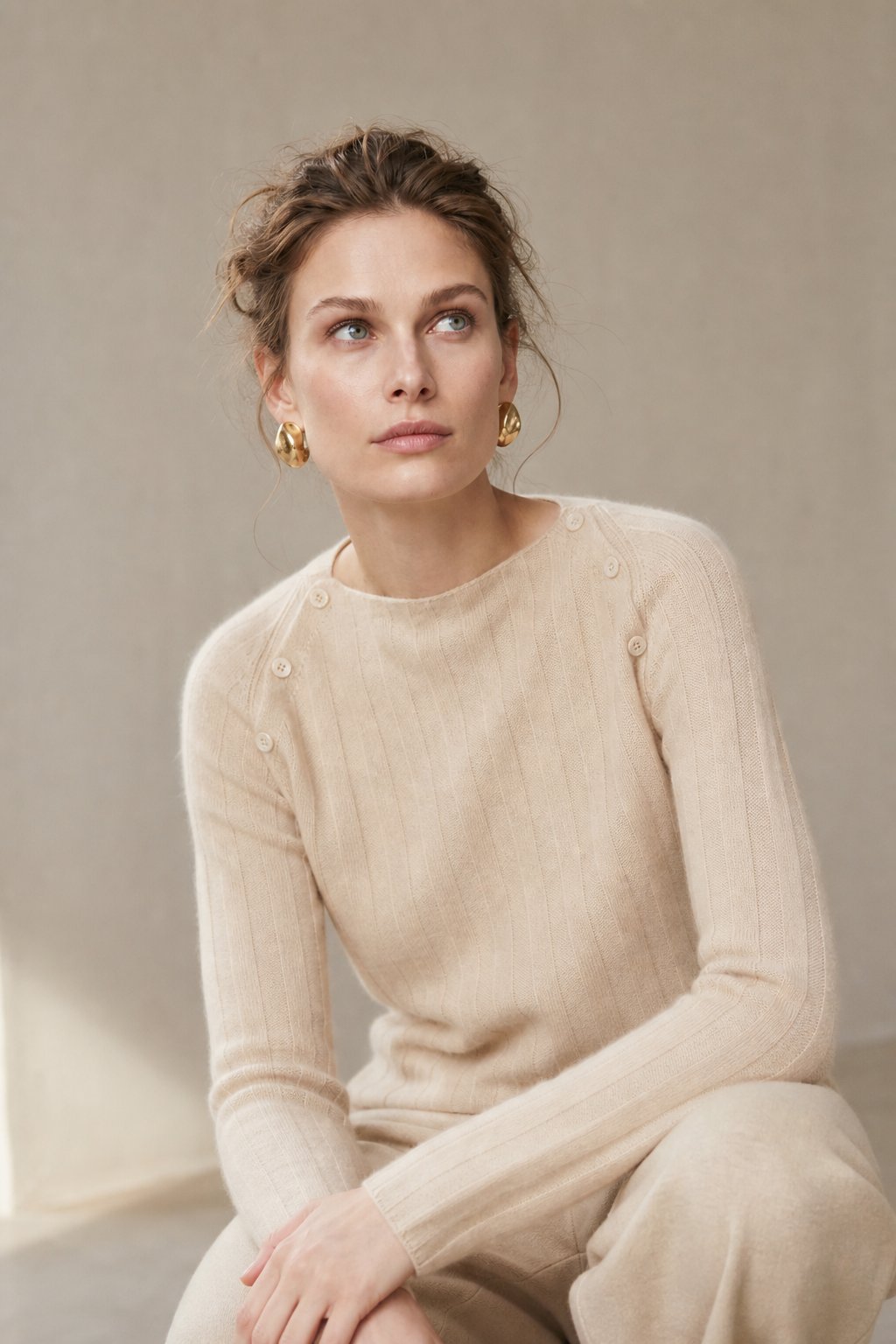 Maribel Buttoned Cashmere Sweater — Beige, banana_republic product shot