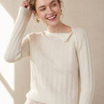 Maribel Buttoned Cashmere Sweater — White, banana_republic product shot