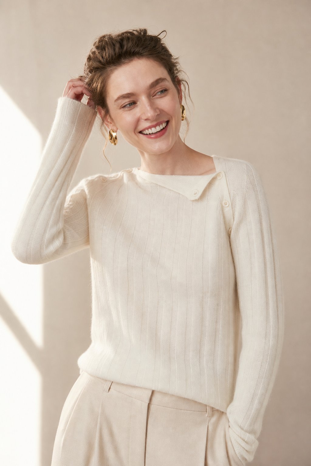 Maribel Buttoned Cashmere Sweater — White, banana_republic product shot