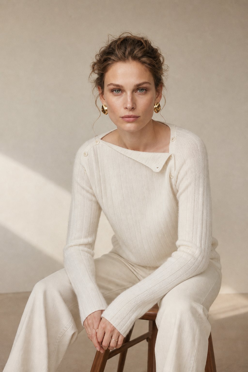 Maribel Buttoned Cashmere Sweater — White, banana_republic product shot