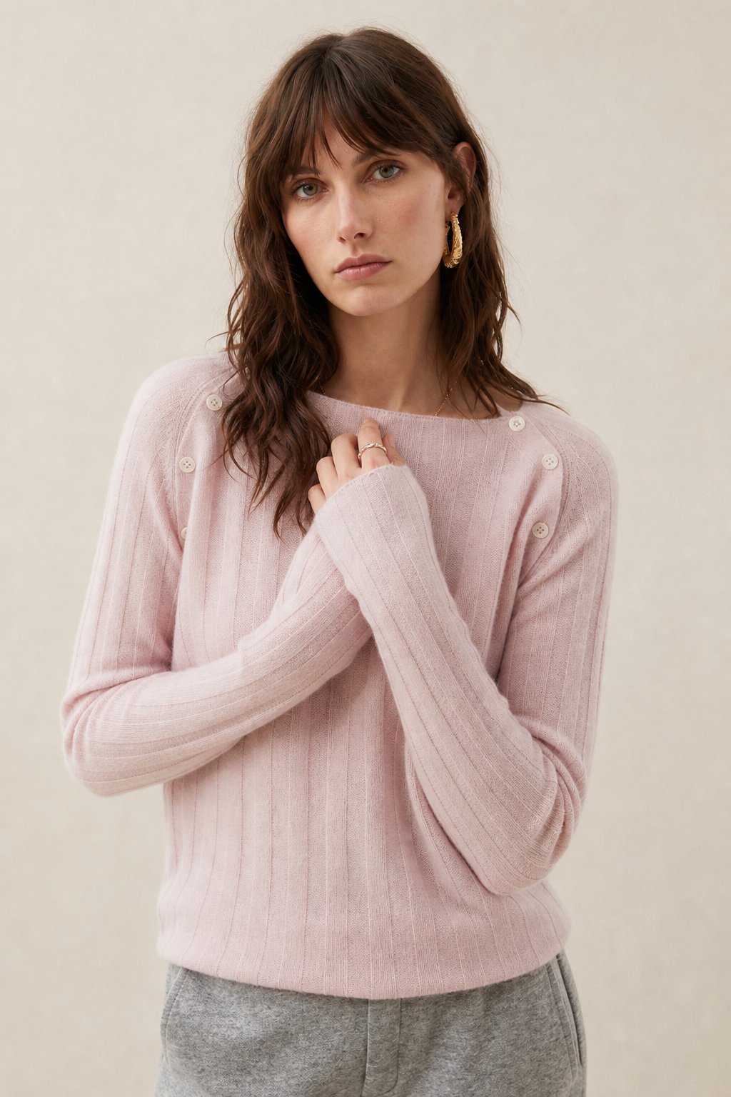Maribel Buttoned Cashmere Sweater — Pink, banana_republic product shot