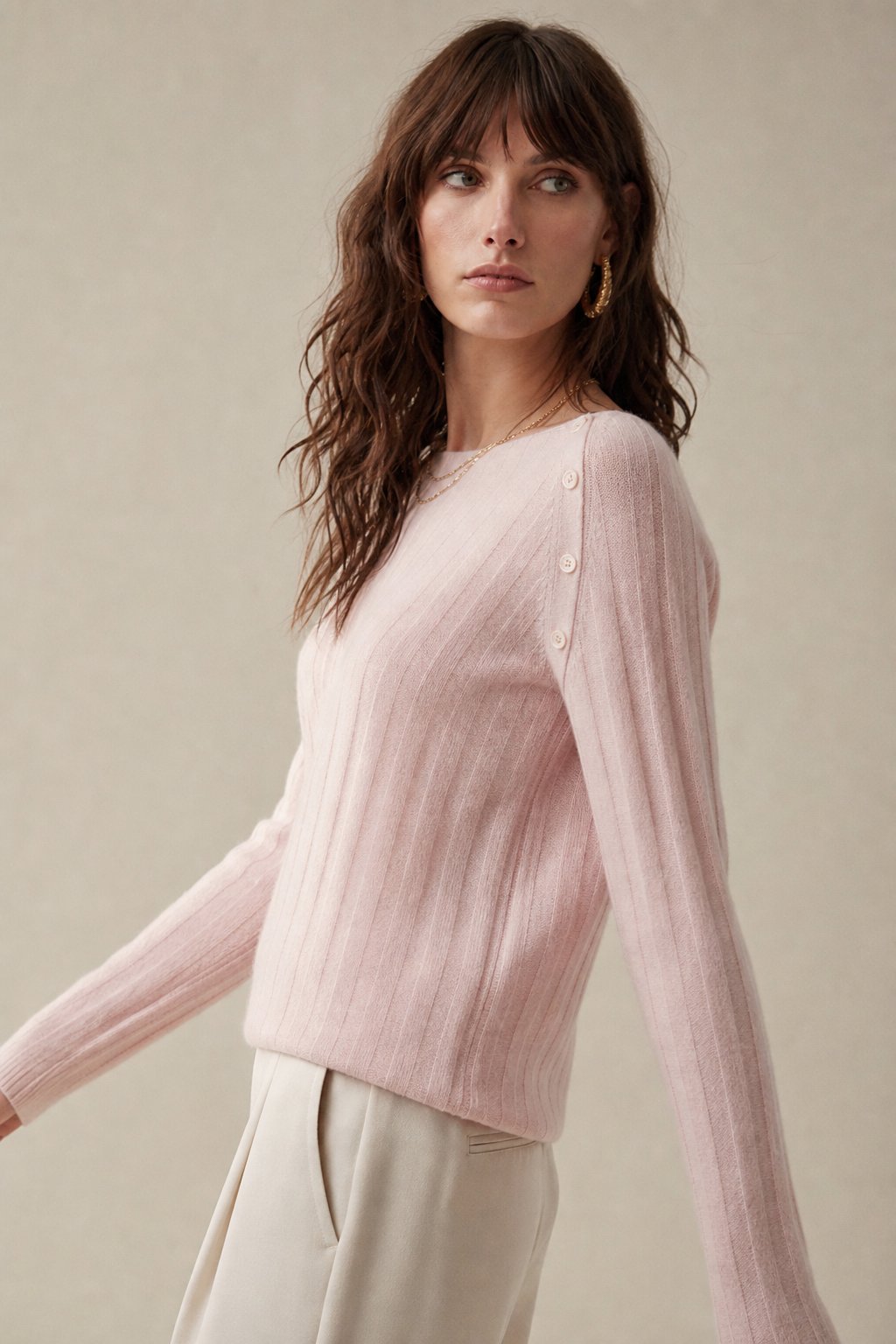 Maribel Buttoned Cashmere Sweater — Pink, banana_republic product shot