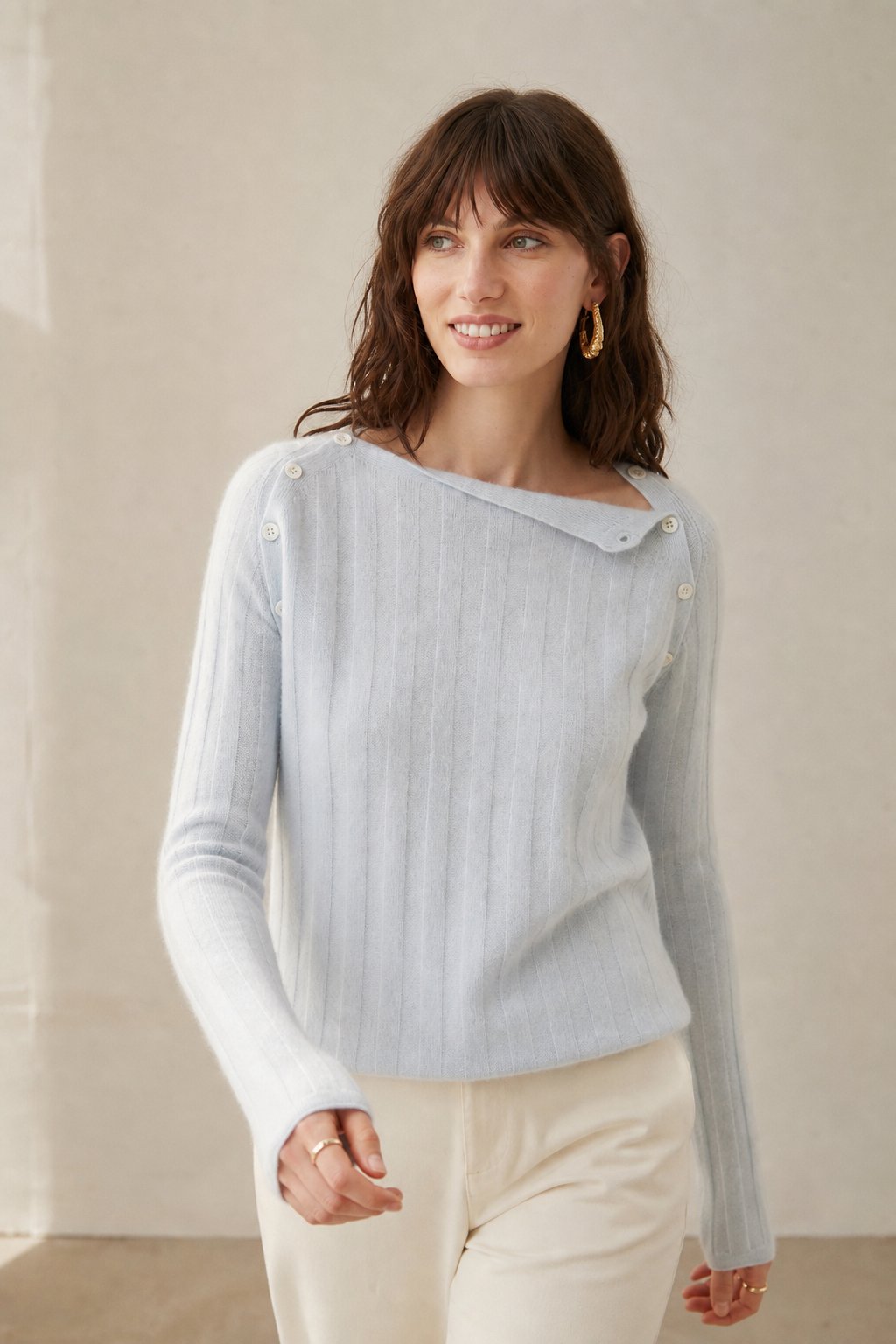 Maribel Buttoned Cashmere Sweater — Sky, banana_republic product shot