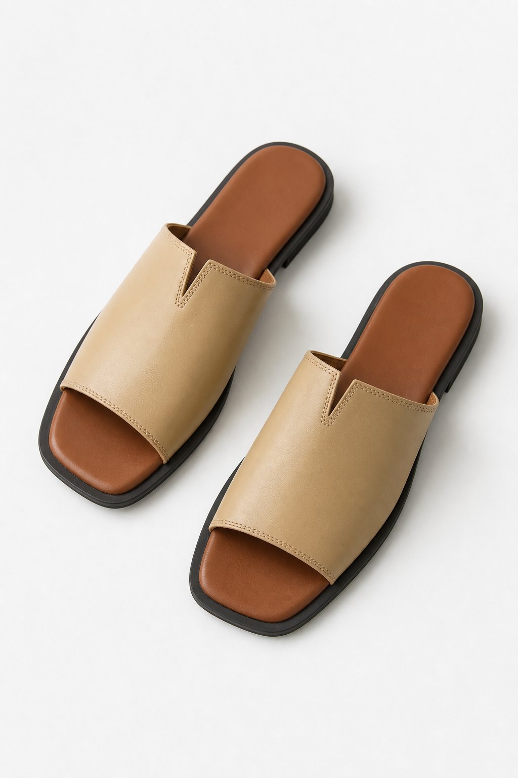 Marin Flat Sandal — Beige, studio product shot