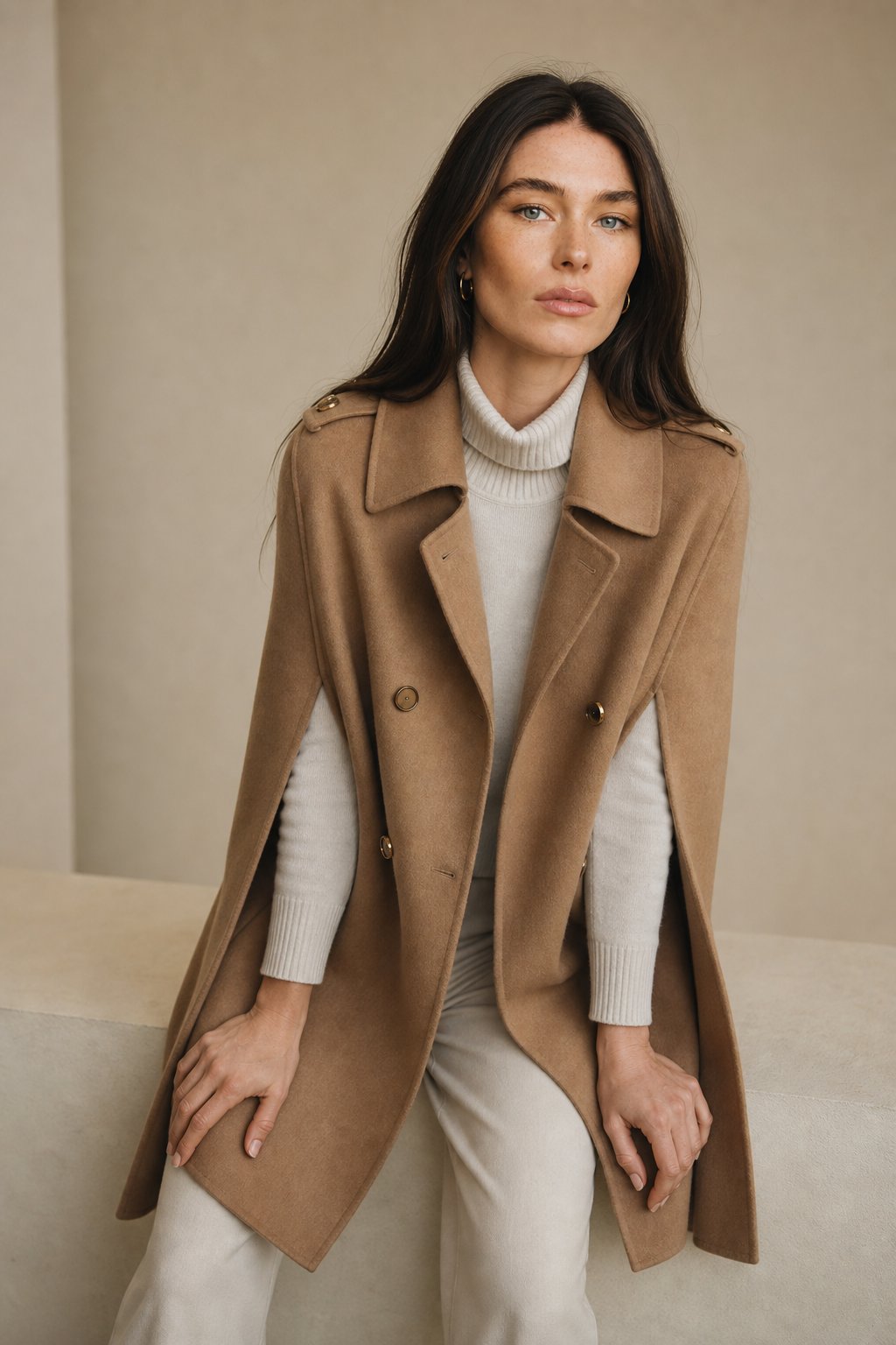 Marisol Wool Cape Coat — Khaki, banana_republic product shot